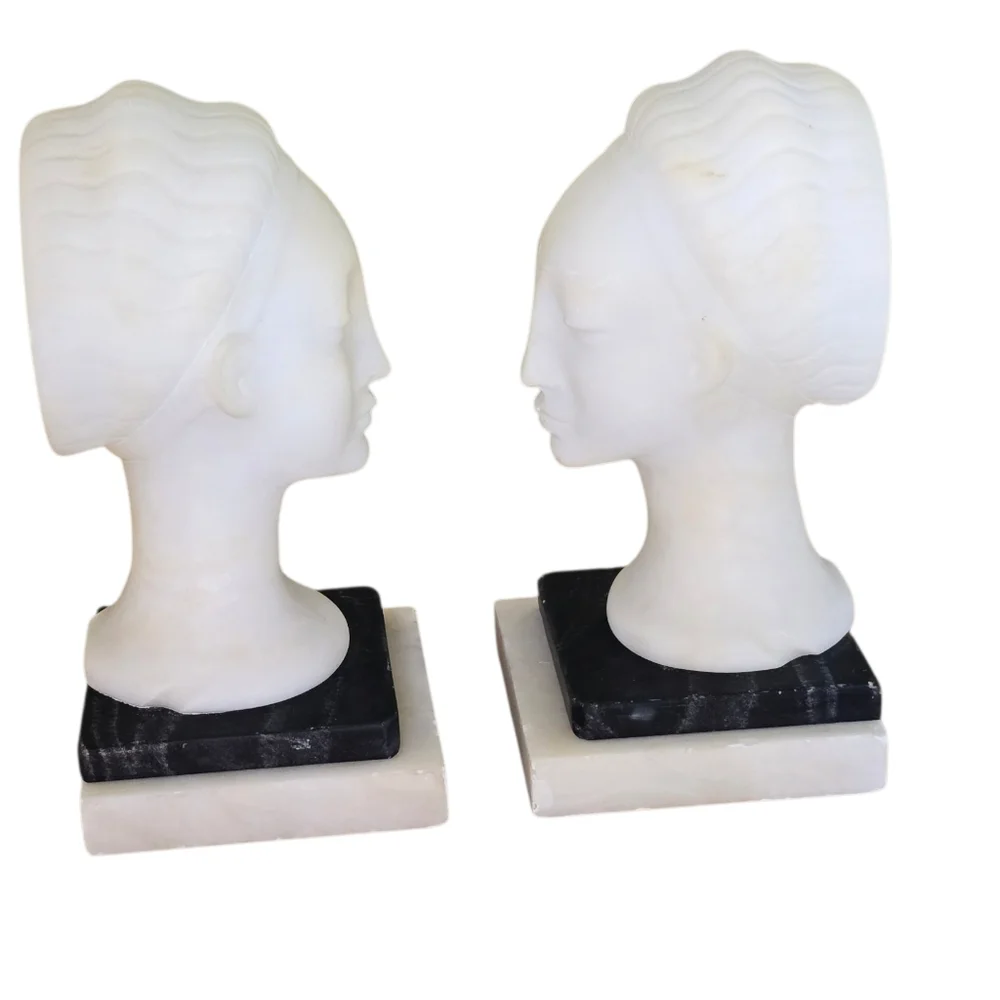 Vintage Italian Alabaster Bust Bookends – Mid Century Modern Shelf Decor” - Picture 3 of 10